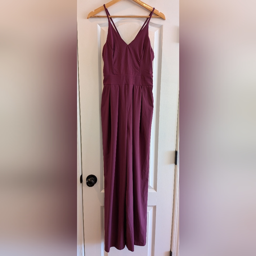 Halara Breezeful Wide Leg Jumpsuit Backless Pocket Burgundy Size S Flowy Resort - Picture 4 of 15